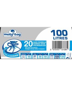 Lot de 20 sacs poubelle de 100L en rouleau – Noir Moby-Bag