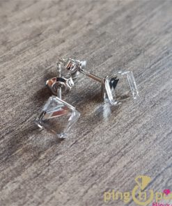 Boucles d&rsquo;oreilles cube en cristal de swarovski blanc et argent 925- bijoux SPARK