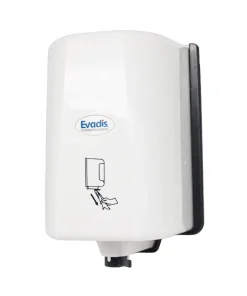 Distributeur essuie-mains à dévidage central blanc pour bobine 200 formats (réf