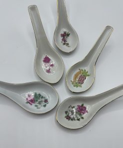 Lot de 5 cuillères à soupe chinoises fleuries