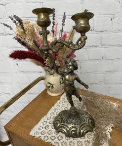 Bougeoir à 2 feux vintage angelot métal doré style bronze