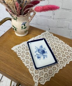 Petit ramequin rectangulaire porcelaine limoges roses bleues