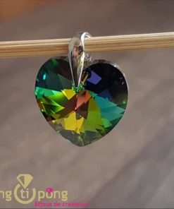 Pendentif en forme de coeur vert vitrail en argent et cristal de Swarovski de SPARK