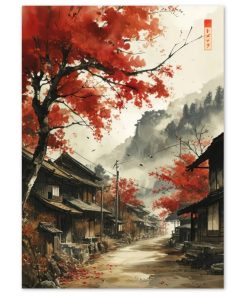 Affiche estampe japonaise village nippon